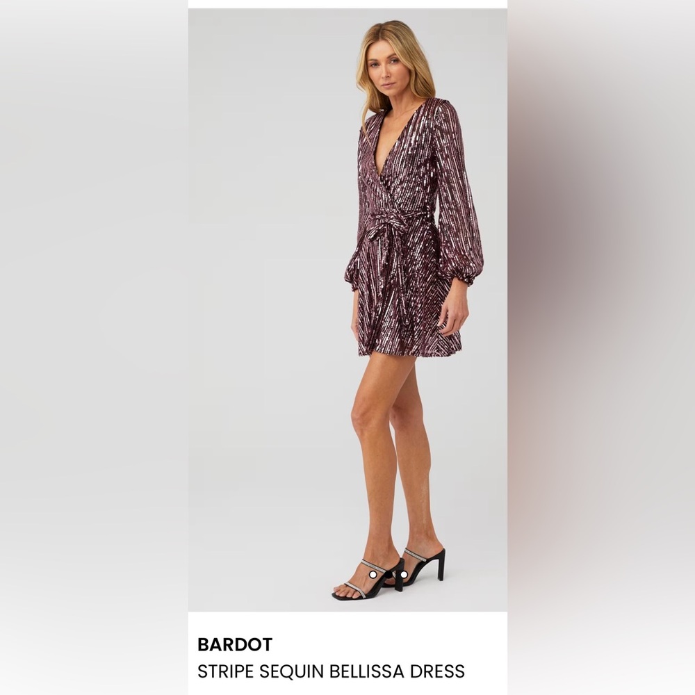 Bardot Long Sleeve Sequin Dress - Purple
